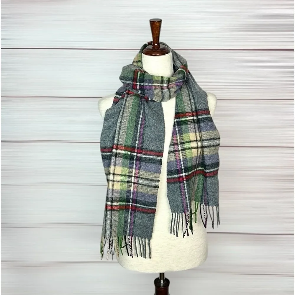 Abraham Moon for J.Crew Merino Wool Scarf Gray Plaid Made in England Unisex
